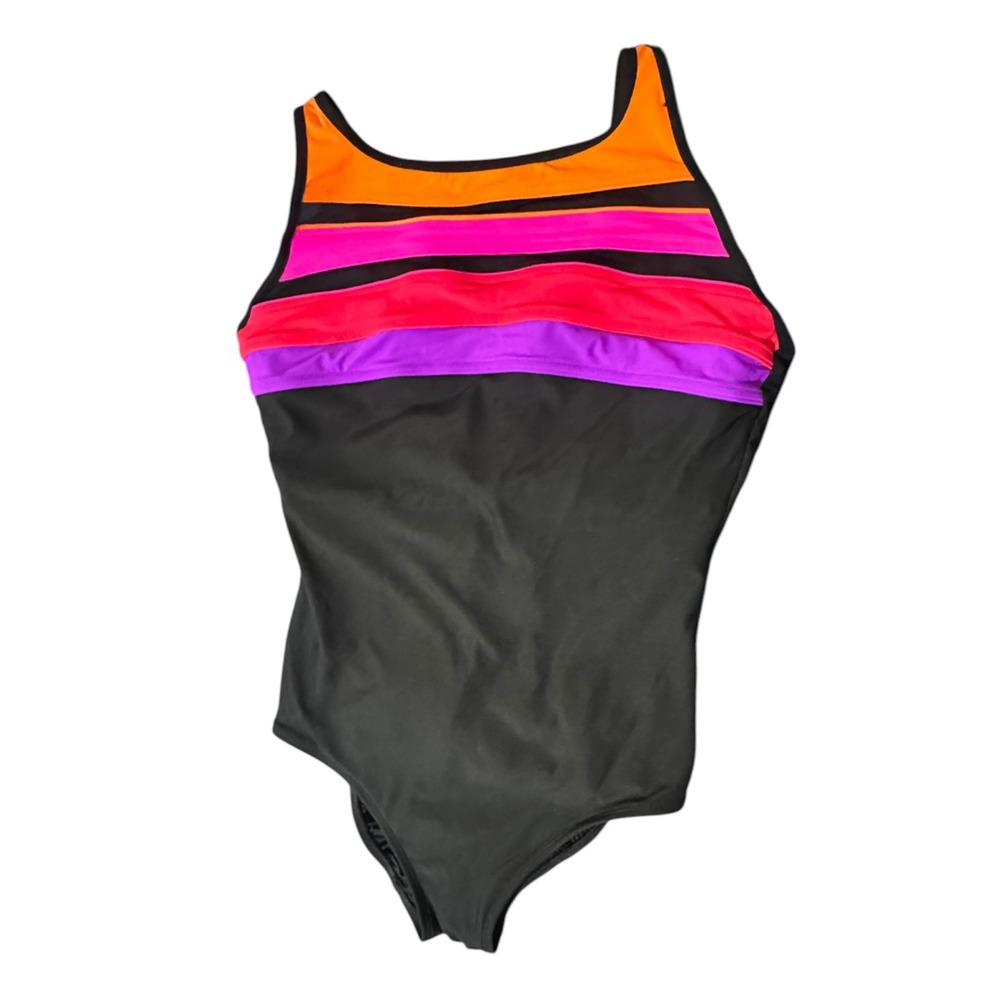 Longitude retro slimming One Piece Swimsuit Colorblock Sz 16 Tummy Control 90s